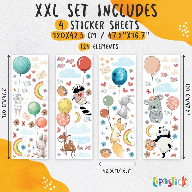 WS Wallpaper Hot Air Balloon Wall Decals by Lipastick - Peel and Stick Animal Stickers Raccoon, Fox, Koala, Panda for Kids Room, Nursery, Playroom, Bedroom - Removable Wall Decor for Boys, Girls, Babies - XXL Size - Image 3